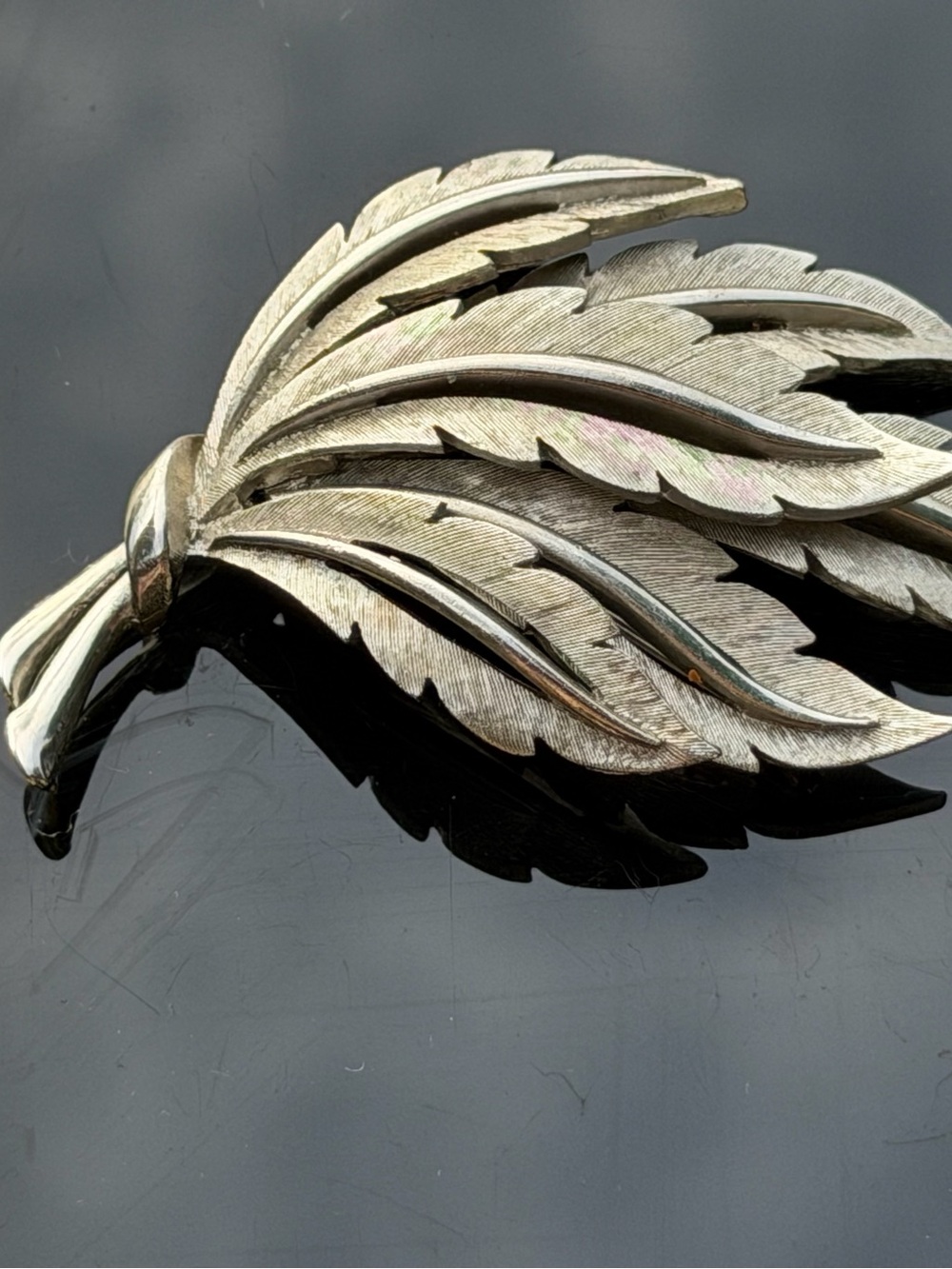 Vintage J.J. Jonette Sculptural Leaf Brooch Silver Tone Pin